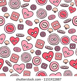 Seamless pattern with hand drawn sewing buttons on white background