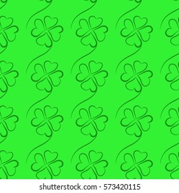 Seamless pattern with hand drawn shamrock for St. Patrick`s Day. St. Patric`s Day background for cards, invitations.