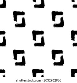 Seamless pattern in with hand drawn shapes - corners, angles, frames. Monochrome background. Ink brush vector illustration.		