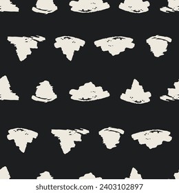 Seamless pattern with hand drawn shapes background. Black beige texture. Random brush strokes. Geometric graphic design element. Scrapbook wallpaper. Vector illustration