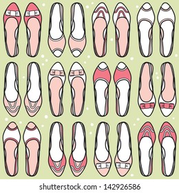 Seamless pattern with hand drawn shoes. Vector illustration