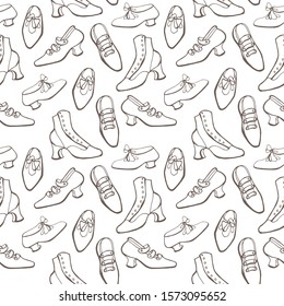 Seamless pattern with hand drawn shoes. Vector illustration