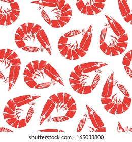 Seamless pattern from hand drawn shrimps isolated on white background