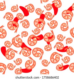 Seamless pattern from hand drawn shrimps end chili pepper isolated on white background

