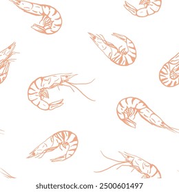 Seamless pattern with hand drawn shrimps