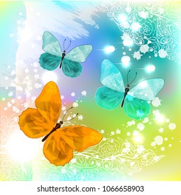 Seamless pattern of Hand Drawn silhouette butterflies with watercolor texture. Vector illustration in vintage style.