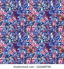 Seamless pattern of Hand Drawn silhouette butterflies with watercolor texture. In vintage style. Vector illustration. Illustration in blue, black and white colors.