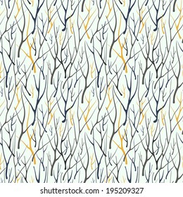 Seamless pattern with hand drawn silhouette branches. Vector illustration