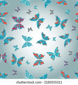 Seamless pattern of Hand Drawn silhouette butterflies with watercolor texture. Illustration in pleasant colors. vector illustration in vintage style.