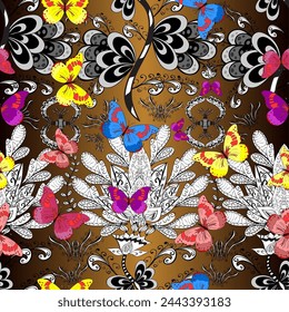 Patrón sin fisuras de mariposas de silueta dibujada a mano con textura de acuarela. Ilustración en colores agradables. ilustración vectorial en estilo vintage.