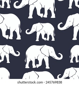 Seamless pattern with hand drawn silhouette elephants. Vector illustration