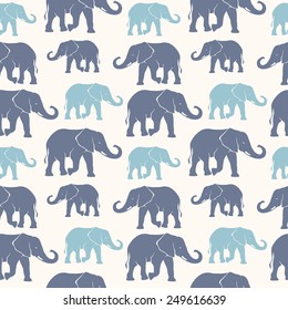 Seamless pattern with hand drawn silhouette elephants. Vector illustration