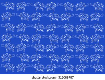 Seamless pattern with hand drawn silhouette elephants