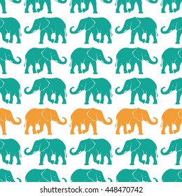 Seamless pattern with hand drawn silhouette elephants. Vector illustration