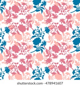 Seamless  pattern with hand drawn silhouettes doodle flower and leaf. Textile, backdrop, cover, wrapper.