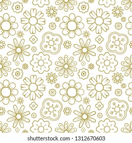 Seamless pattern with hand drawn simple flowers. 
Sketch drawing plants seamless vector pattern.
Seamless floral background.