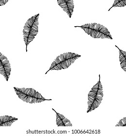 Seamless pattern of hand drawn sketch style. Feathers graphic.Vector illustration isolated on white background.