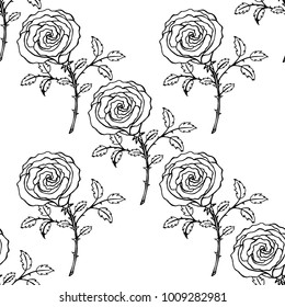 Seamless pattern of hand drawn sketch style. Rose flower. Vector illustration isolated on white background.
