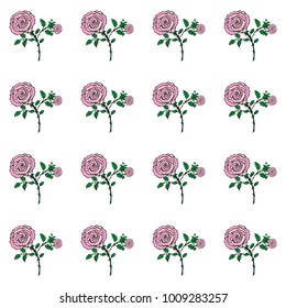 Seamless pattern of hand drawn sketch style. Rose flower. Vector illustration isolated on white background.
