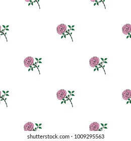 Seamless pattern of hand drawn sketch style.  Rose flower. Vector illustration isolated on white background.