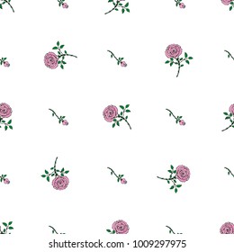 Seamless pattern of hand drawn sketch style.  Rose flower. Vector illustration isolated on white background.
