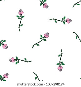 Seamless pattern of hand drawn sketch style.  Rose flower. Vector illustration isolated on white background.