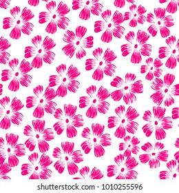 Seamless pattern of hand drawn sketch style. Hibiscus pink  flower. Vector illustration isolated on white background.