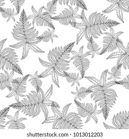 Seamless pattern of hand drawn sketch style. Australian fern.Vector illustration isolated on white background.