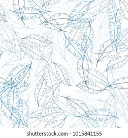 Seamless pattern of hand drawn sketch style.  Feathers graphic. Vector illustration isolated on white background.