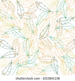 Seamless pattern of hand drawn sketch style.  Feathers graphic. Vector illustration isolated on white background.