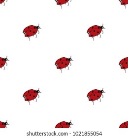 Seamless pattern of hand drawn sketch style. ladybird. Vector illustration isolated on white background.