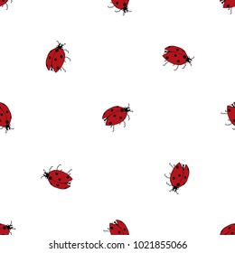 Seamless pattern of hand drawn sketch style. ladybird. Vector illustration isolated on white background.