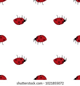 Seamless pattern of hand drawn sketch style. ladybird. Vector illustration isolated on white background.
