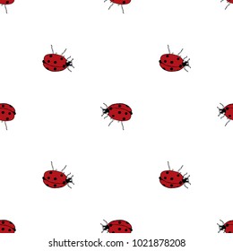 Seamless pattern of hand drawn sketch style. ladybird. Vector illustration isolated on white background.