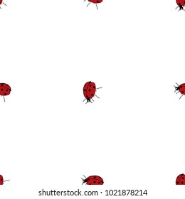 Seamless pattern of hand drawn sketch style. ladybird. Vector illustration isolated on white background.