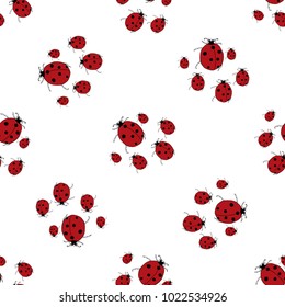 Seamless pattern of hand drawn sketch style. ladybird. Vector illustration isolated on white background.