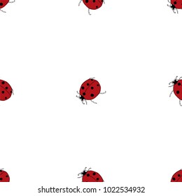 Seamless pattern of hand drawn sketch style. ladybird. Vector illustration isolated on white background.
