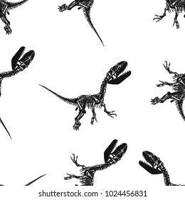 Seamless pattern of hand drawn sketch style tyrannosaurus Rex skeletons. Vector illustration isolated on white background.