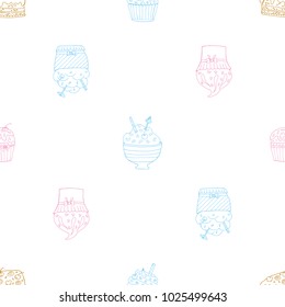 Seamless pattern of hand drawn sketch style. Cupcake ice cream cake. Vector illustration isolated on white background.