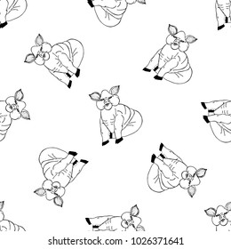 Seamless pattern of hand drawn sketch style piggy cheerful.Vector illustration isolated on white background.