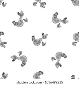 Seamless pattern of hand drawn sketch style chicken with chicken. Vector illustration isolated on white background