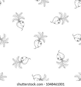 Seamless pattern of hand drawn sketch style Beetroot.Vector illustration isolated on white background
