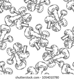 Seamless pattern of hand drawn sketch style Mushrooms.Vector illustration isolated on white background