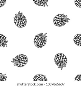 Seamless pattern of hand drawn sketch style Raspberries.Vector illustration isolated on white background 