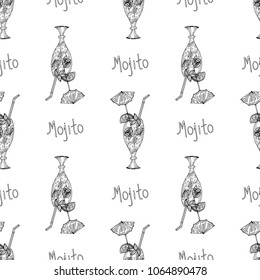 Seamless pattern of hand drawn sketch style Mojito cocktail
.Vector illustration isolated on white background