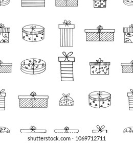 Seamless pattern of hand drawn sketch style Packing boxes.Vector illustration isolated on white background 
