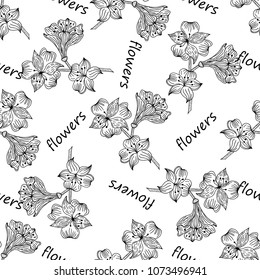 Seamless pattern of hand drawn sketch styleFlowers, Orchid.Vector illustration isolated on white background 
