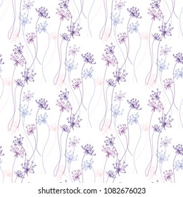 Seamless pattern of hand drawn sketch style Dandelions.Vector illustration isolated on white background 