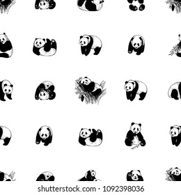 Seamless pattern of hand drawn sketch style giant pandas isolated on white background. Vector illustration.