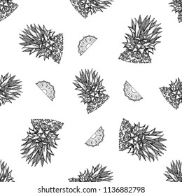 Seamless pattern of hand drawn sketch style pineapple slices. Vector illustration.